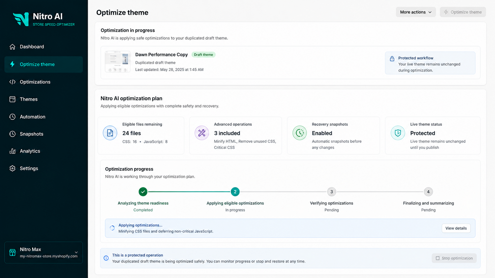 Guided theme optimization with progress and recovery