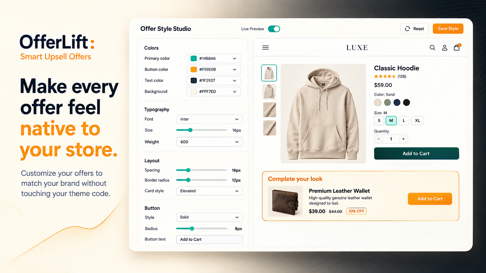Customize an offer with a live storefront preview
