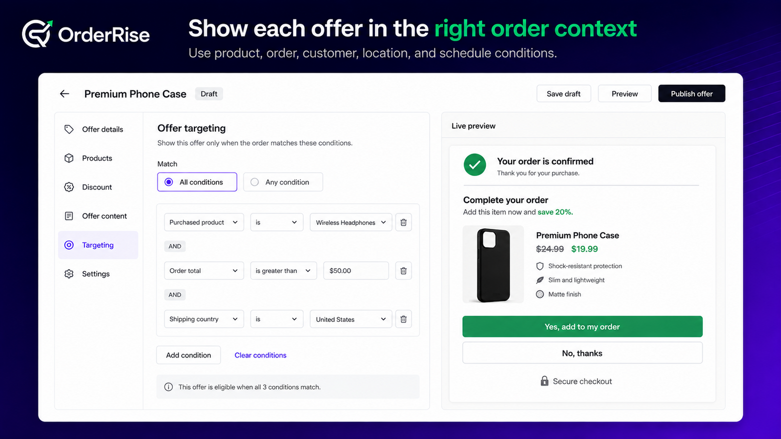 Present a one-click product offer immediately after checkout