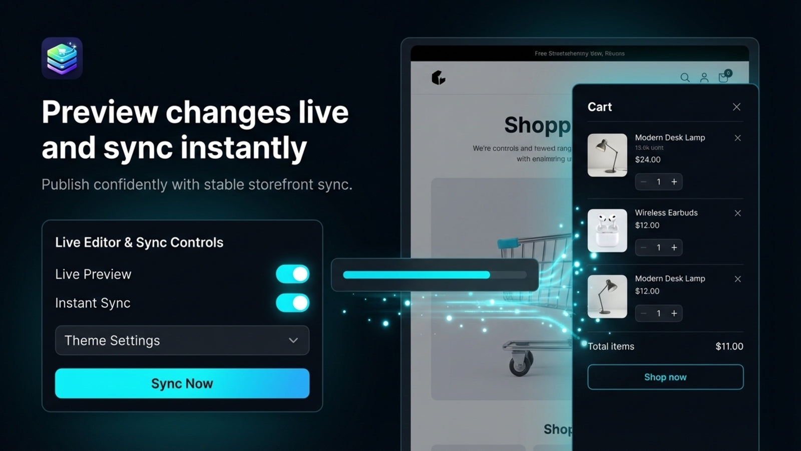 Smart Drawer settings beside a live storefront preview