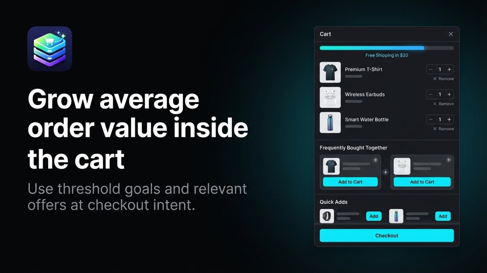 Smart Drawer storefront with upsells, add-ons, and a progress goal